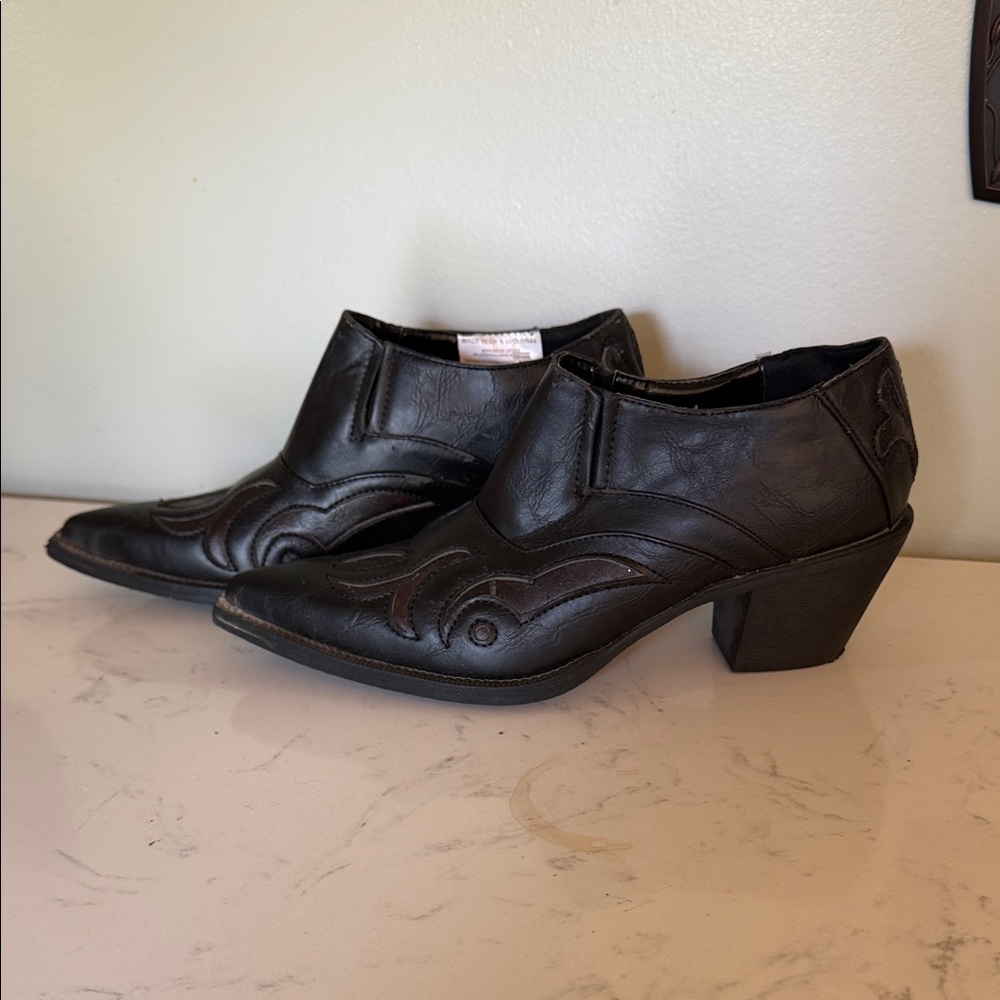 Roper Black Western Ankle Booties with Low Block Heel